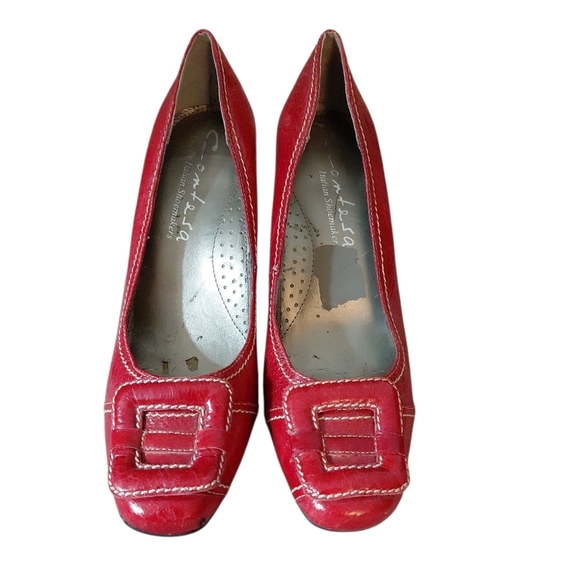 Vintage Contessa Red Leather Pumps Slip-on Buckled Heels size 8 - Picture 2 of 13